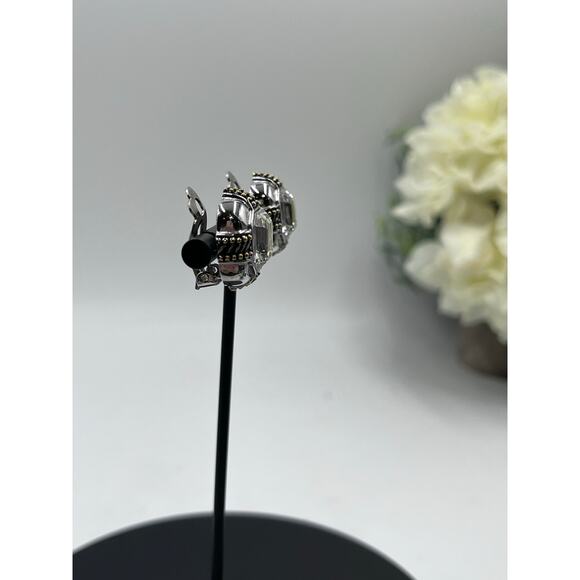 Vintage Silver Tone and Gold Tone Large Rhinestone Button Clip On Earrings - Picture 2 of 8